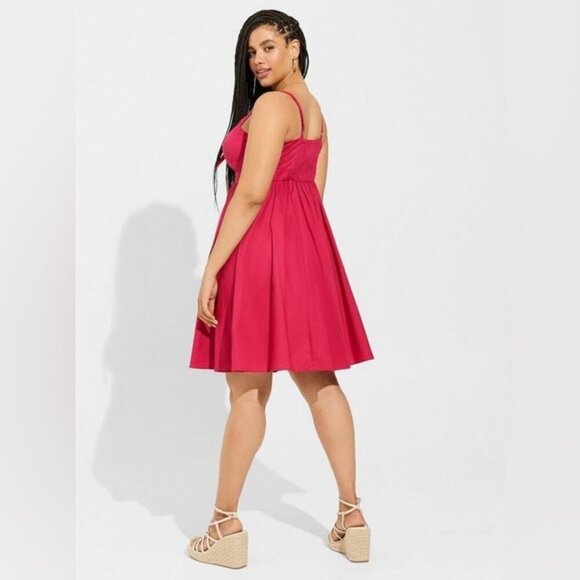 Torrid Mini Poplin Tie-Front Skater Dress in Cherries Jubilee pink size 4X - Picture 2 of 13